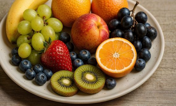 A plate of colorful, fresh fruit.
